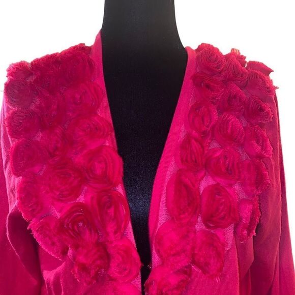 Marisa‎ Christina Pink Cardigan Sweater with Rolled Flower Accent in Size L - Picture 2 of 14